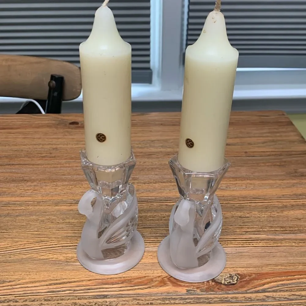 PartyLite Crystal Swan Pair Elegant Candle Holders NWOT
